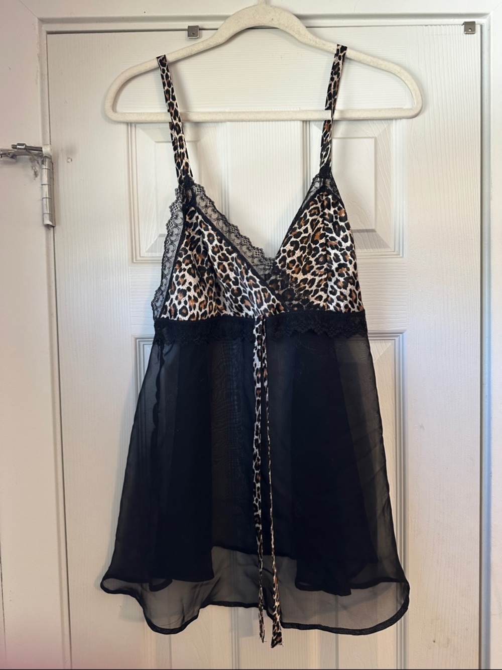 Vintage Leopard Print & Black Sheer Chemise Nightgown